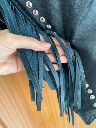 Chaqueta Biker Cuero Flecos Vintage