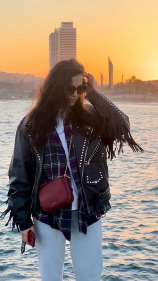 Chaqueta Biker Cuero Flecos Vintage