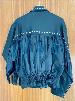 Chaqueta Biker Cuero Flecos Vintage