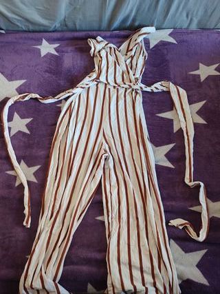 Mono largo rayas blanco y marrón