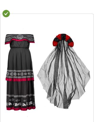 Disfraz Catrina Negro y Rojo, con diadema.