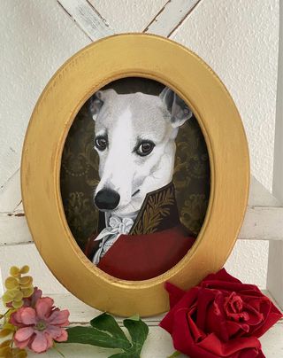 Cuadro ovalado dorado galgo blanco