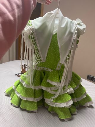 Vestido Flamenca Niña Verde Lunares
