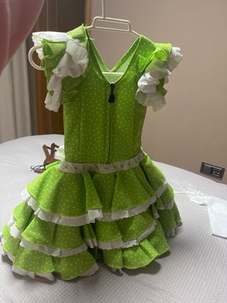 Vestido Flamenca Niña Verde Lunares