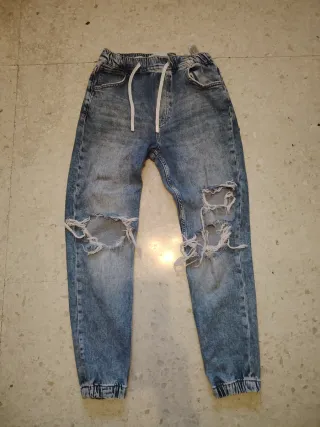 Vaqueros Bershka Jogger Rotos Azules