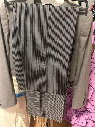 Pantalón de traje de corto campero rayas grises