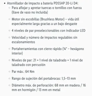 Atornillador impacto Parkside PDSSAP 20-Li D4