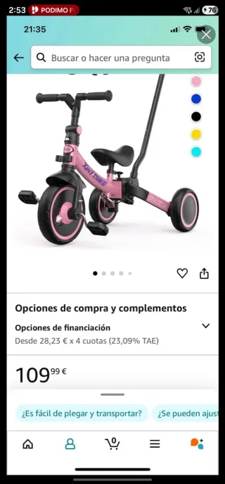 Triciclo infantil rosa