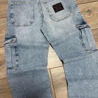 Bershka Denim Cargo Jeans w Embroidered Patch