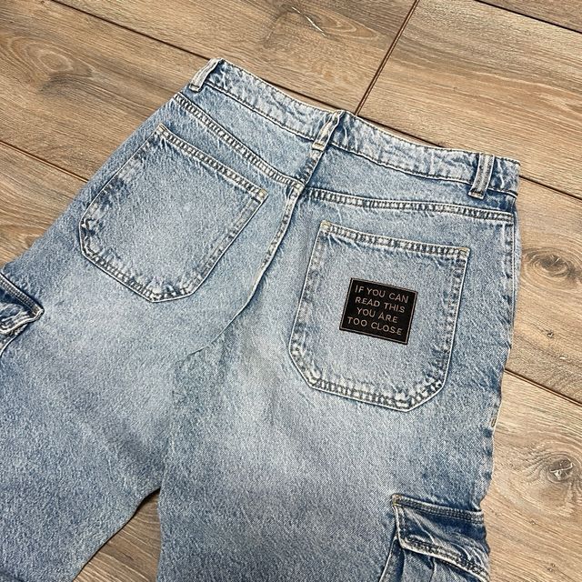 Bershka Denim Cargo Jeans w Embroidered Patch