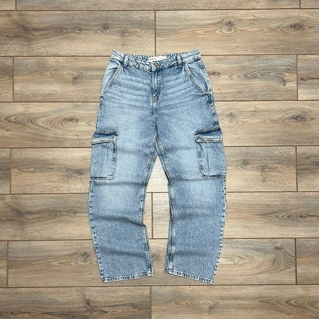 Bershka Denim Cargo Jeans w Embroidered Patch