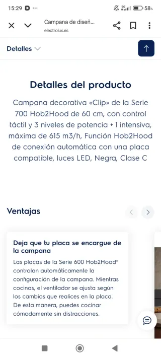 Campana extractora negra 60cm