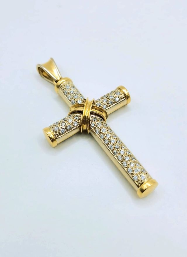 Ciondolo croce con pietre in oro 18K