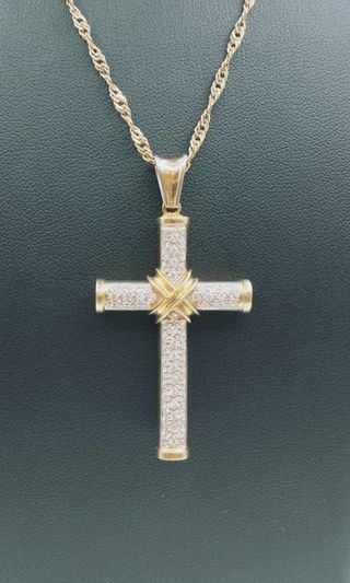 Ciondolo croce con pietre in oro 18K
