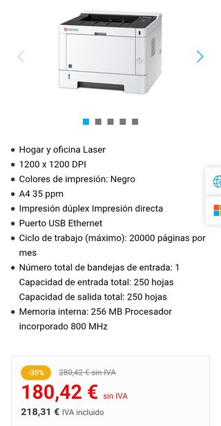 Impresora Kyocera ECOSYS P2235dn A4 Láser Monocromo
