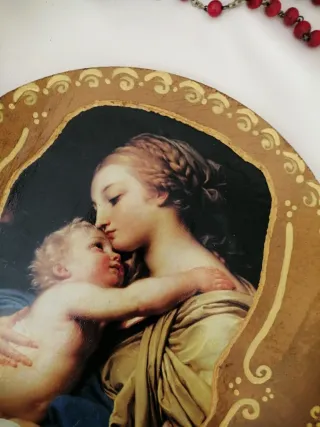 Decoupage sagoma tonda in legno  Madre Bambino