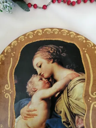 Decoupage sagoma tonda in legno  Madre Bambino