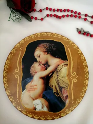 Decoupage sagoma tonda in legno  Madre Bambino