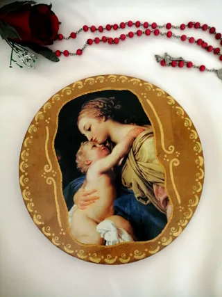 Decoupage sagoma tonda in legno  Madre Bambino
