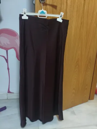 Falda midi lencera Zara Talla Única Marrón