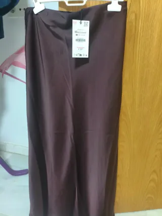 Falda midi lencera Zara Talla Única Marrón