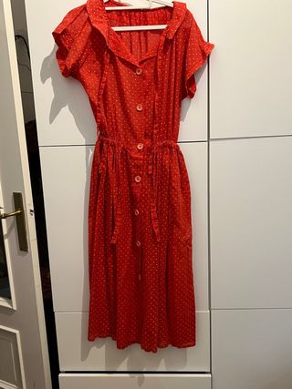 Vestido rojo algodón a topos
