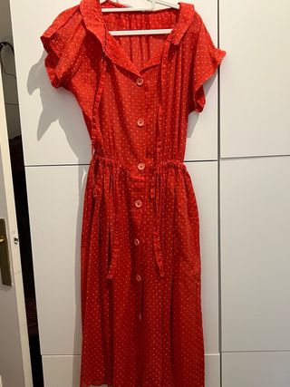 Vestido rojo algodón a topos