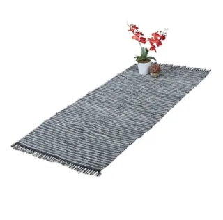 Tappeto Relaxdays con Frange per Corridoio, 80x200 cm, Cotone e Pelle, Antiscivolo, Grigio