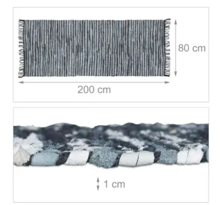 Tappeto Relaxdays con Frange per Corridoio, 80x200 cm, Cotone e Pelle, Antiscivolo, Grigio