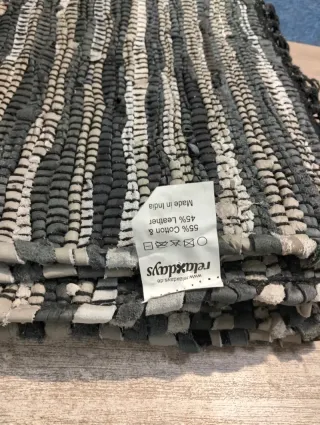 Tappeto Relaxdays con Frange per Corridoio, 80x200 cm, Cotone e Pelle, Antiscivolo, Grigio