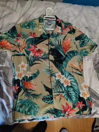 Camisa Hawaiana Flores Verdes