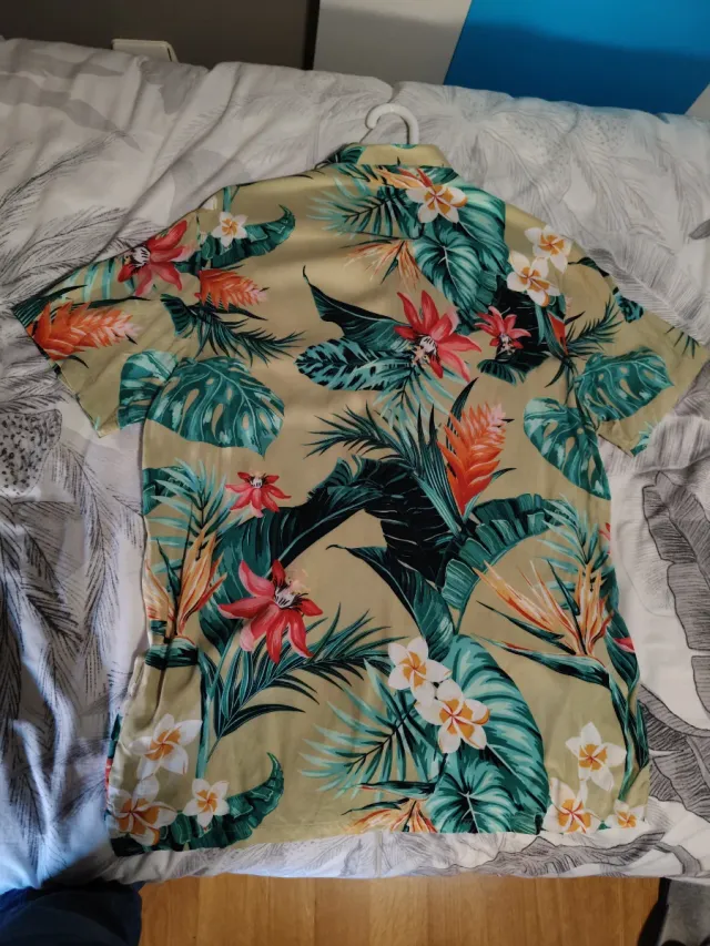 Camisa Hawaiana Flores Verdes