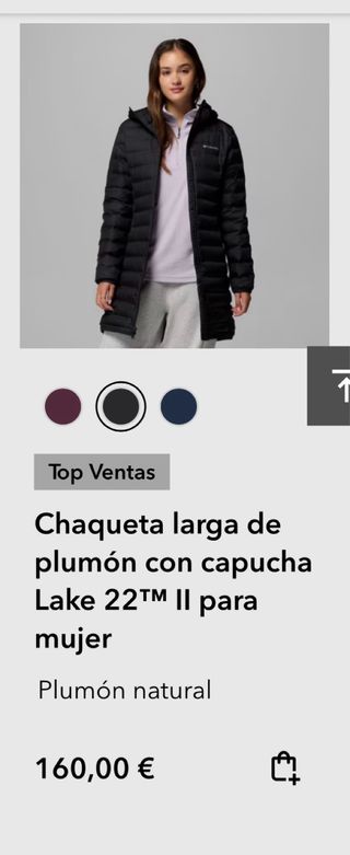 Abrigo largo Columbia plumífero negro