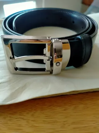 Cinturón Montblanc Piel Negro Hebilla Plateada