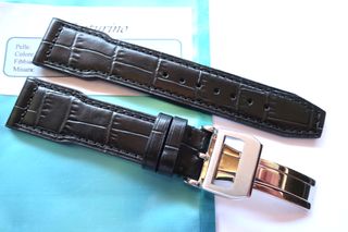 Cinturino in pelle nera 21mm 21/18mm stile IWC deploy