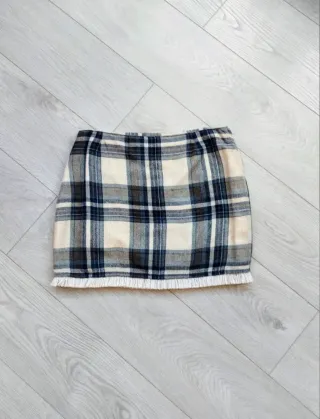 Talla S - Minifalda cuadros azul marino y crema