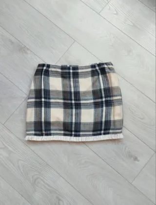 Talla S - Minifalda cuadros azul marino y crema