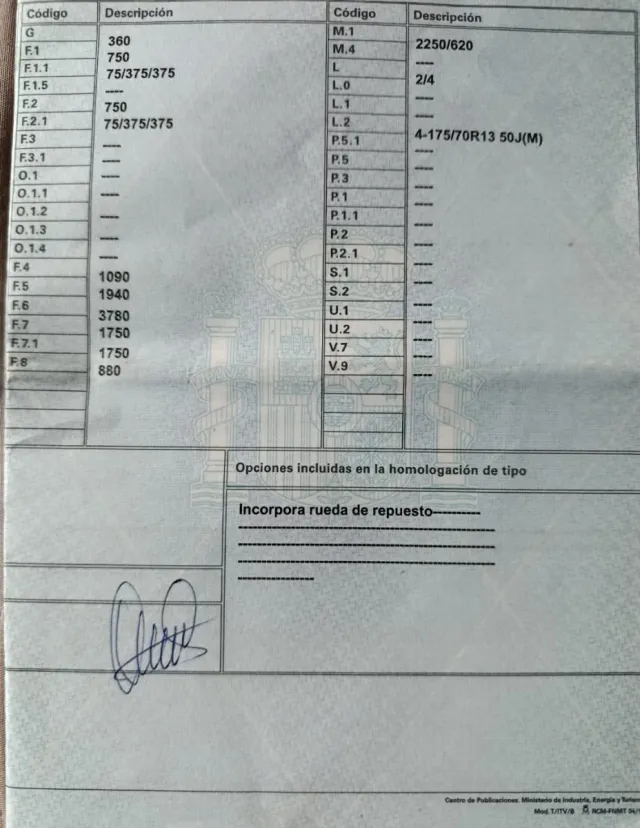 Ficha técnica remolque 2 ejes 4-175/70R13