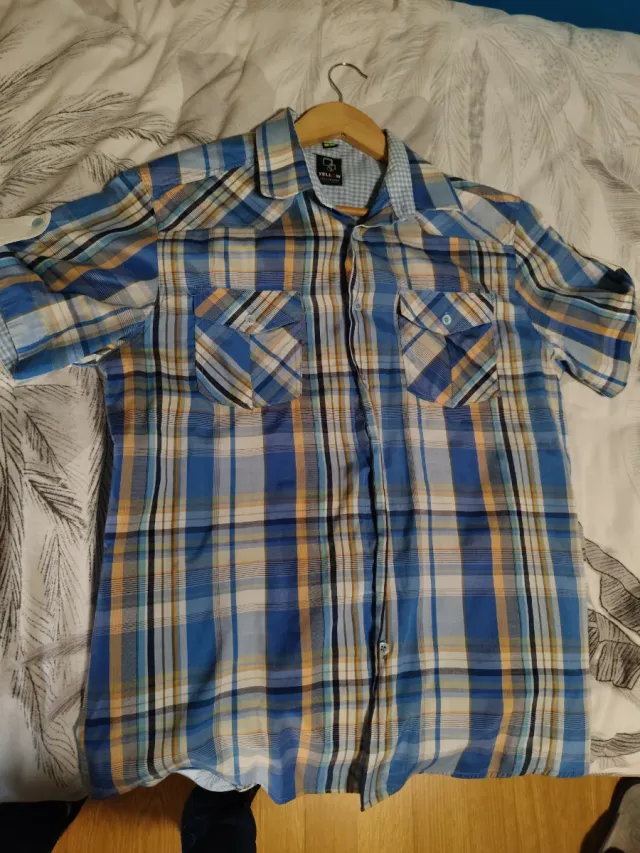 Camisa cuadros hombre azul y amarilla