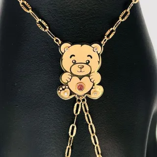Bracciale Mano Orso Pietra Rosa. Oro 18k.