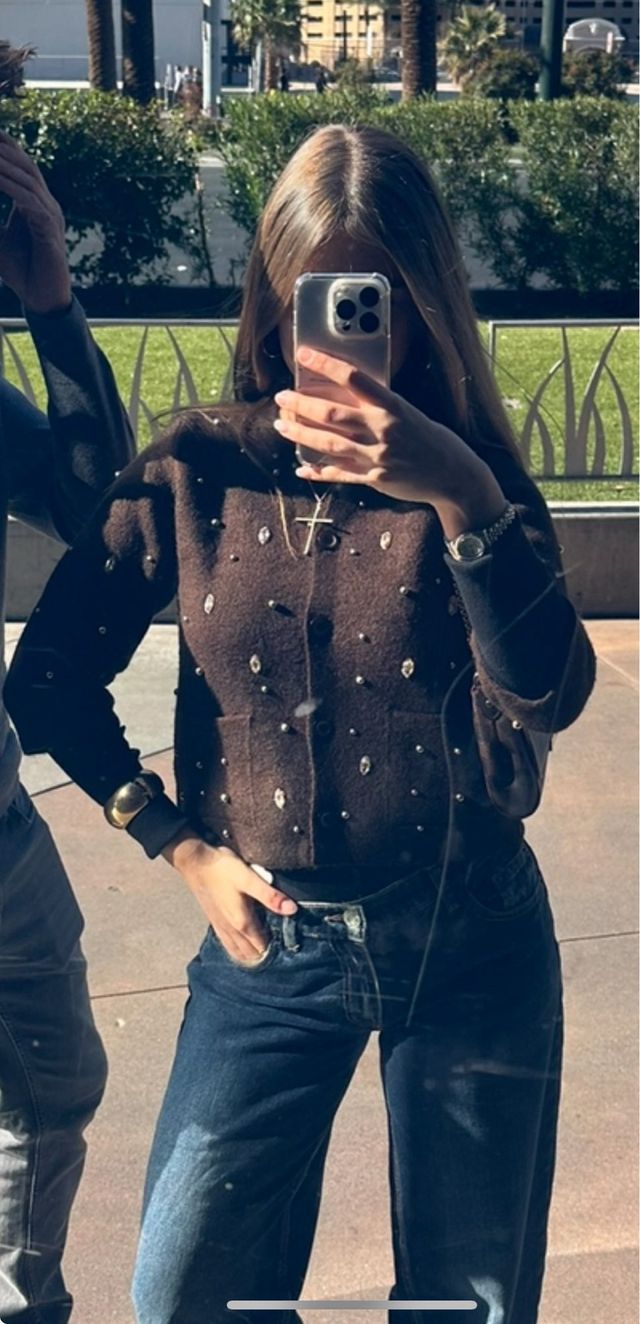 Jersey ZARA marrón lentejuelas talla M