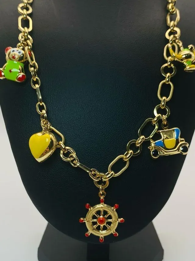 Colar de contas com luz de carro coração volante, vazio, ouro 18k