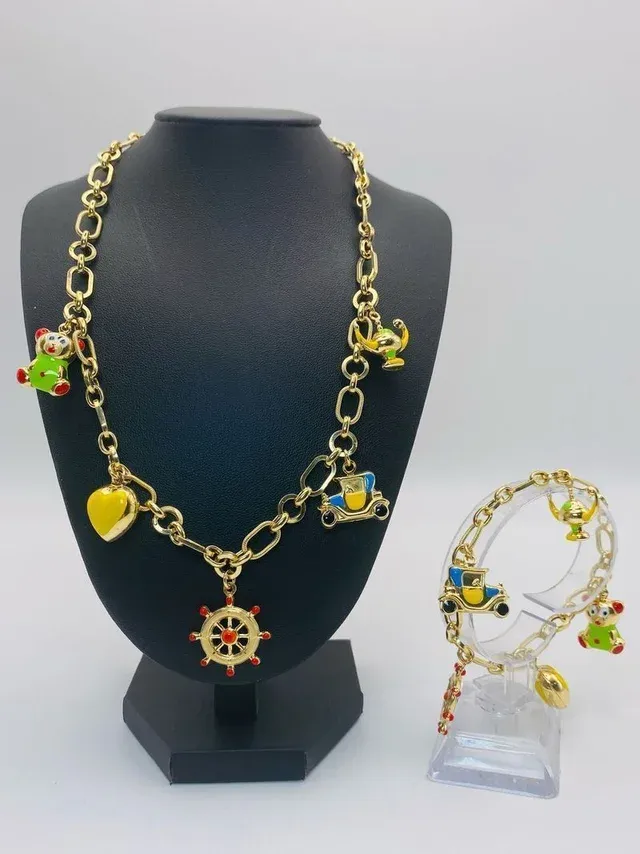 Colar de contas com luz de carro coração volante, vazio, ouro 18k