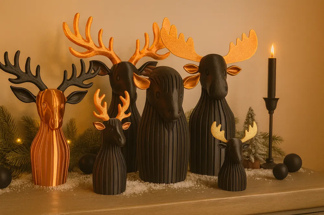 Decoración Navideña Ciervos Dorados y Negros