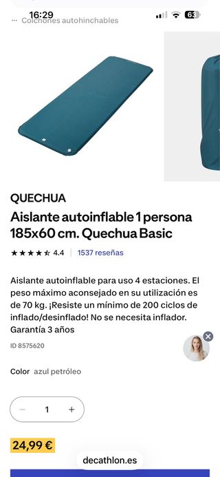 Colchoneta Quechua Basic 185x60 cm