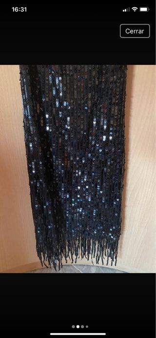 Vestido negro lentejuelas flecos