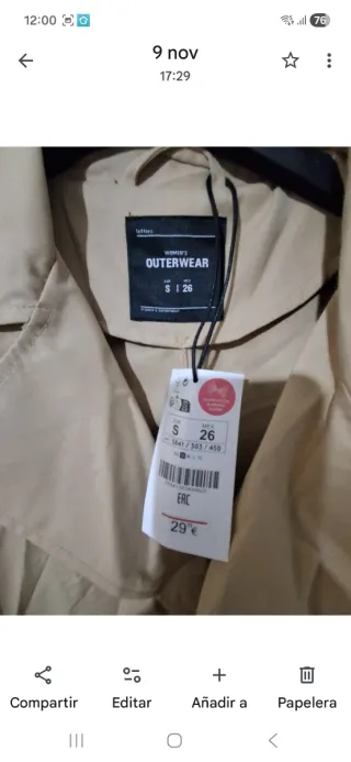 Gabardina Beige Lefties Talla S