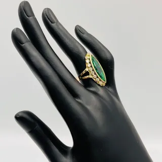 LANZADERA PIEDRA VERDE Y CIRCONITAS. Oro 18k.