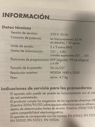 TV y Monitor PC Grundig Visión 2 22-2830 T (2009)