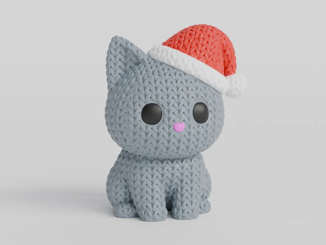Gato de Punto Navideño con Gorro
